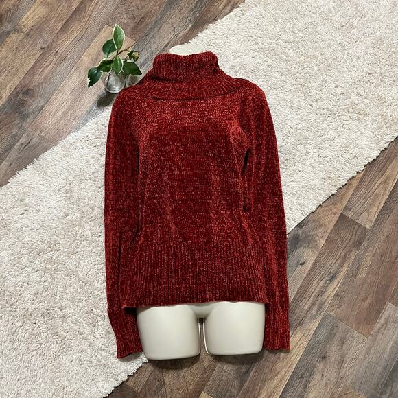 LOFT Small Rust Red Chenille Turtleneck Heavy Knit Cozy Pullover Sweater - Picture 1 of 5